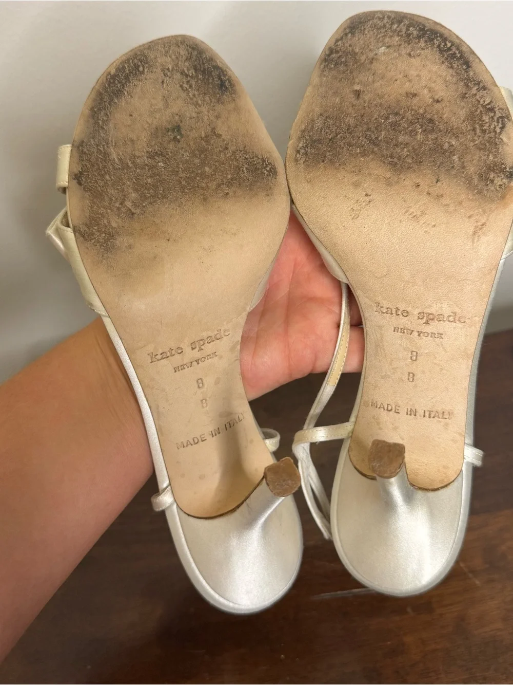 Kate Spade Mattie Satin Bow Slingback Heels Ivory/Cream 8B
